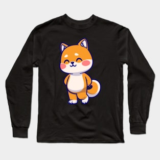 Cute Shiba Inu Dog Shy Cartoon Long Sleeve T-Shirt